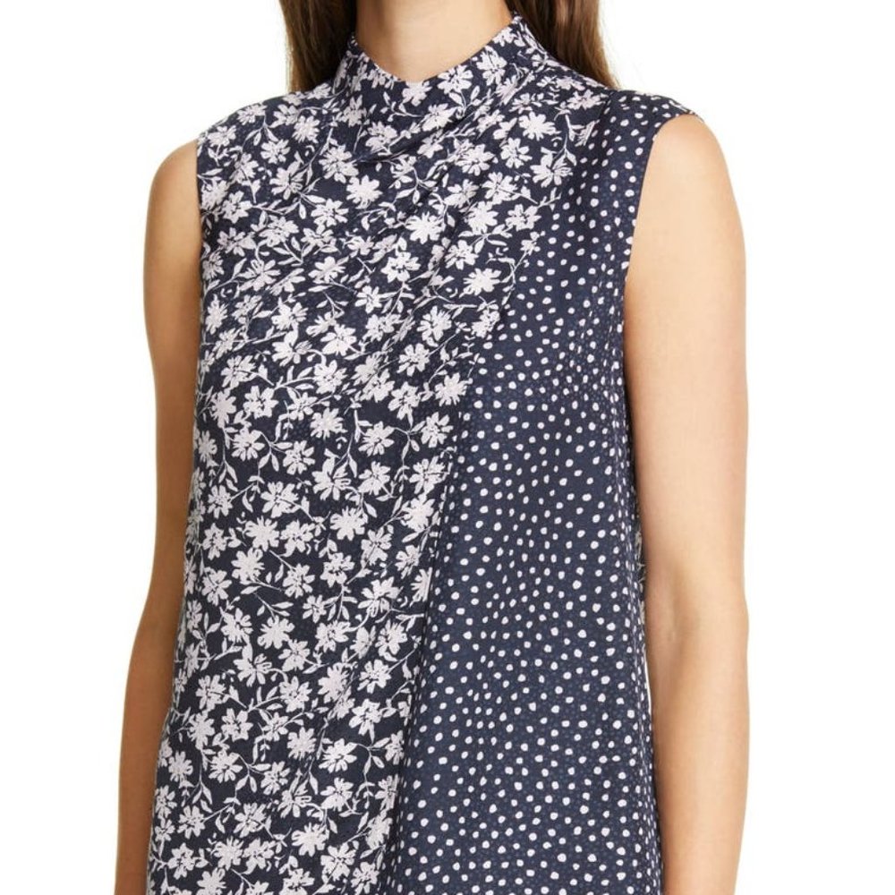 REBECCA TAYLOR Floral & Dot Drape Silk Blend Top - Size XS NWT